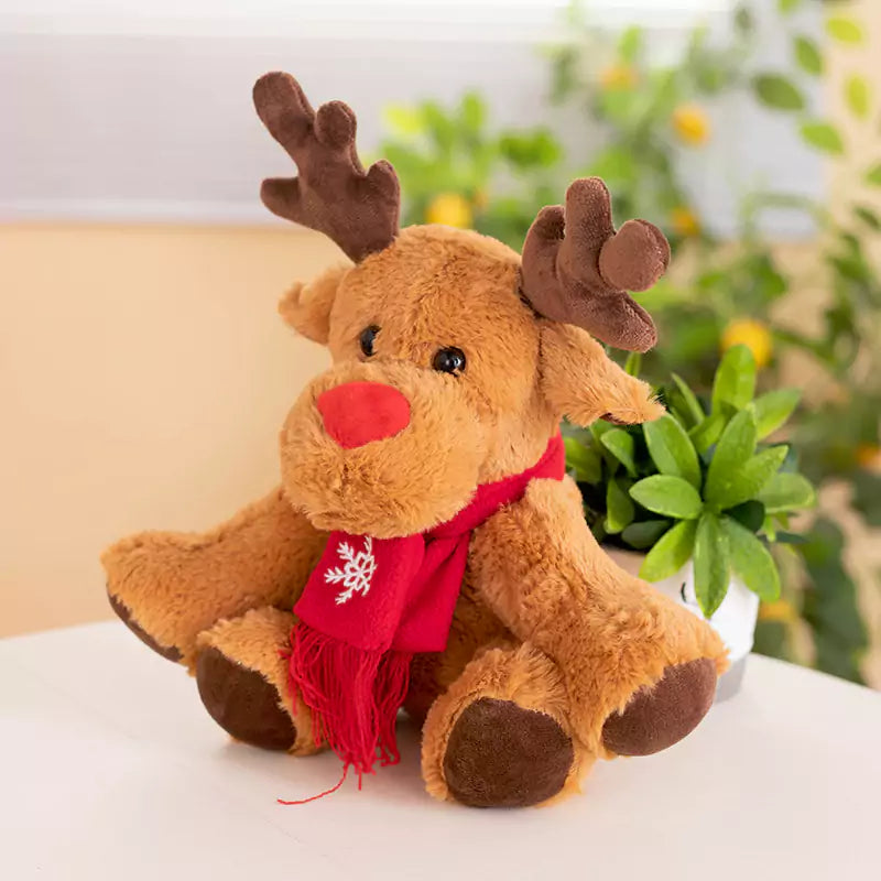 Plush Stuffed Animals Christmas Deer Wearing Scarves as Holiday Gifts for Kids