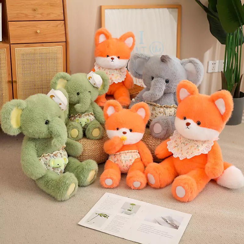 Cute Elephant and Fox Plush Toy Birthday Gift for Children