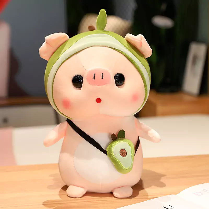 pig stuffed animal wearing avocado suit