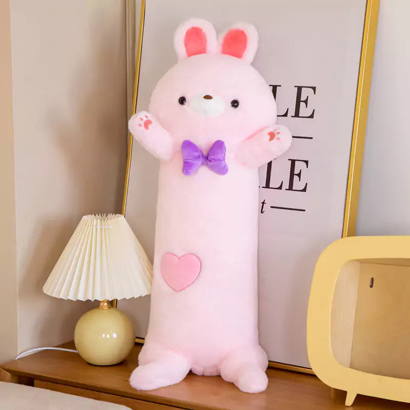 Pink rabbit with bow long pillow
