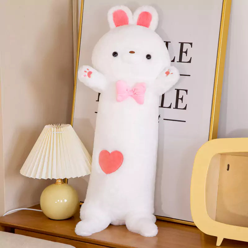 White rabbit with bow long pillow