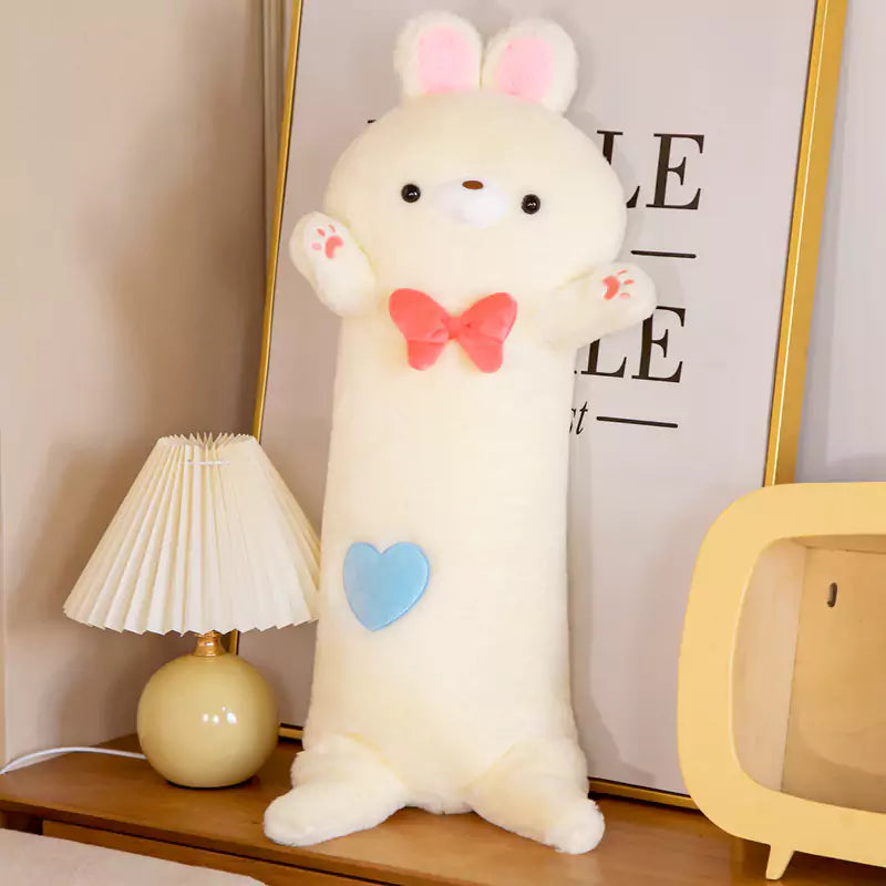 Yellow rabbit with bow long pillow