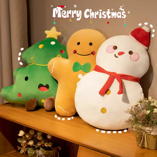 Gingerbread Man Stuffed Animal Snowman Christmas Tree Cute Home Pillow Holiday Gift for Girls