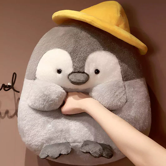Penguin Stuffed Animal Cute Wearing a Hat Holding Melon Seeds as a Christmas Gift for Kids Dookilive