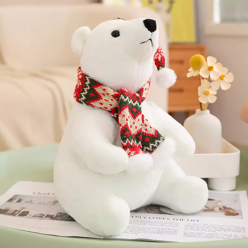 Polar Bear Stuffed Animal Cute Christmas Scarf Holiday Gift for Boys Dookilive