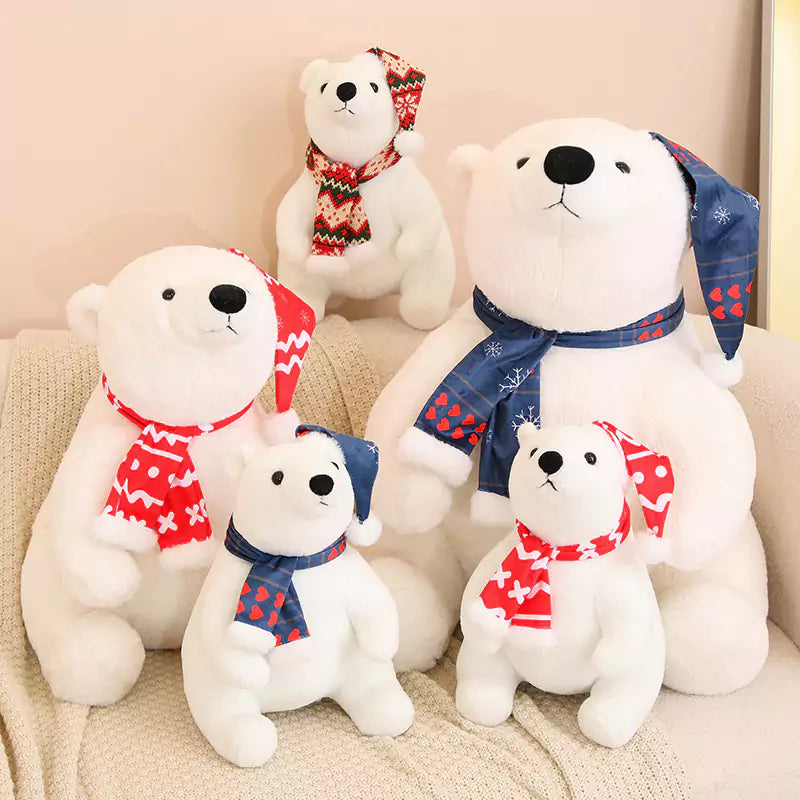 Polar Bear Stuffed Animal Cute Christmas Scarf Holiday Gift for Boys Dookilive