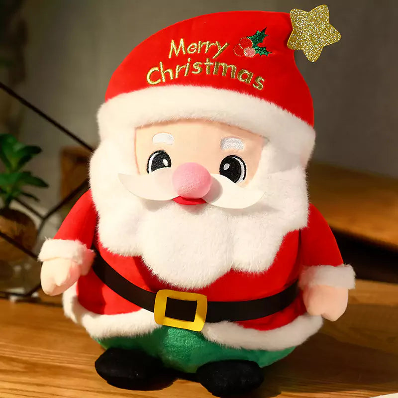 Peluches navideños de muñeco de nieve de Papá Noel escondidos en una manzana como regalo para amigos