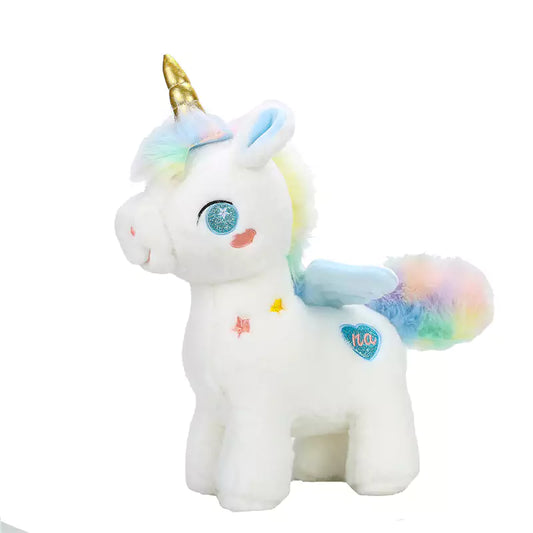 a blue unicorn stuffed animal