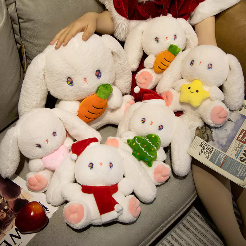 a group of cute rabbit stuffed animals