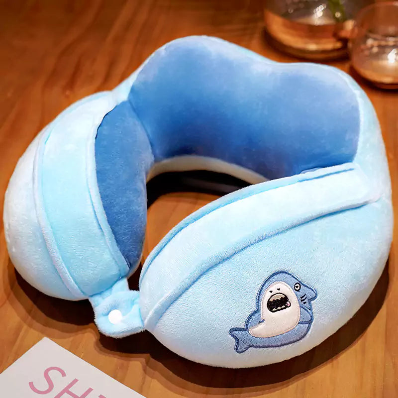 blue shark pattern u shaped pillow
